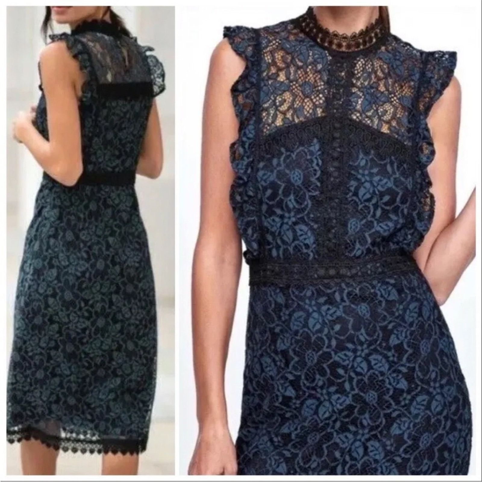 Zara green black contrasting lace dress size Large -  threedaughtersproperties.com