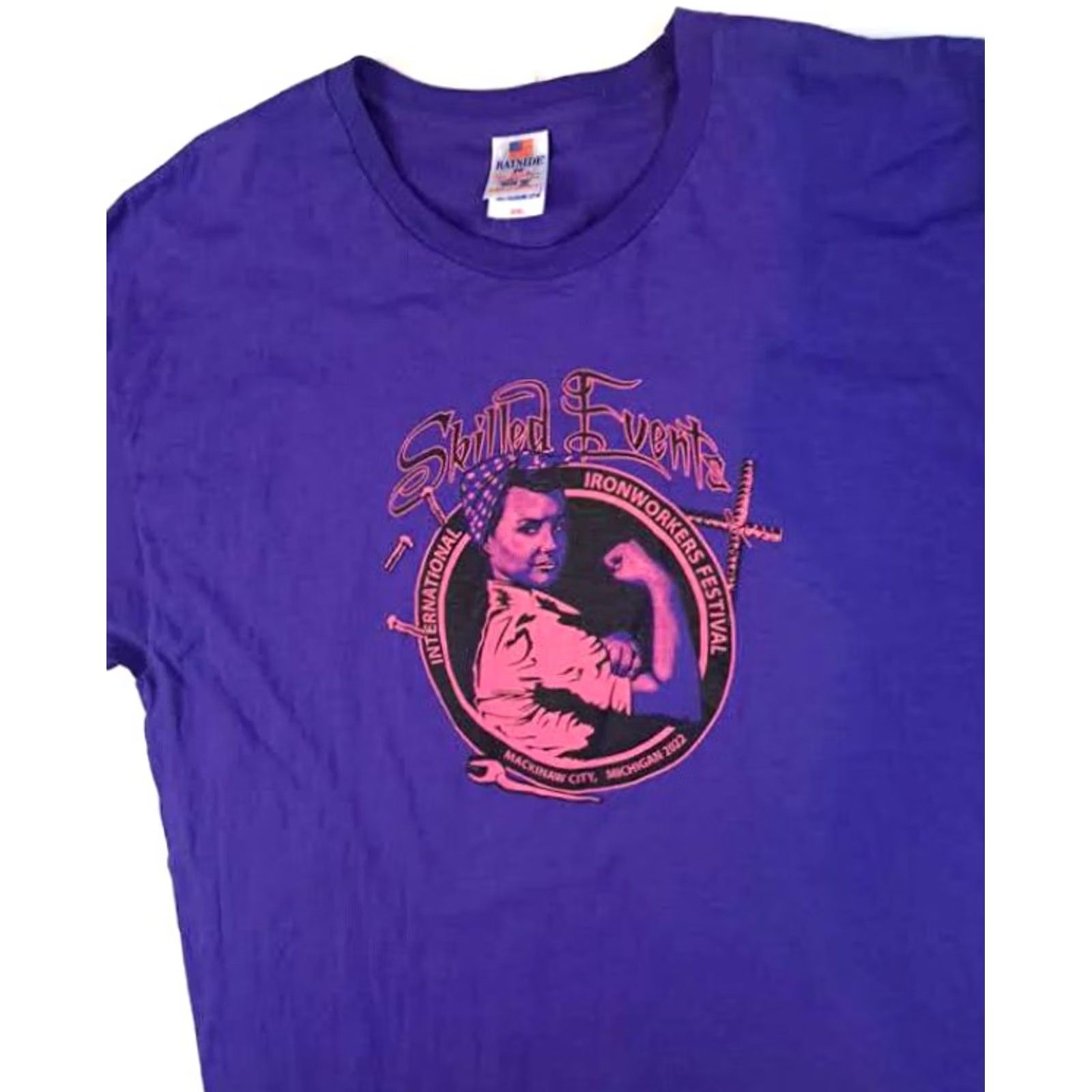 Vintage Bayside T-Shirt International Steel Workers Mackinac Island 2XL Purple USA Short Sleeve Men Regular Shirt Size US XXL / EU 58 / 5 - 4 Thumbnail