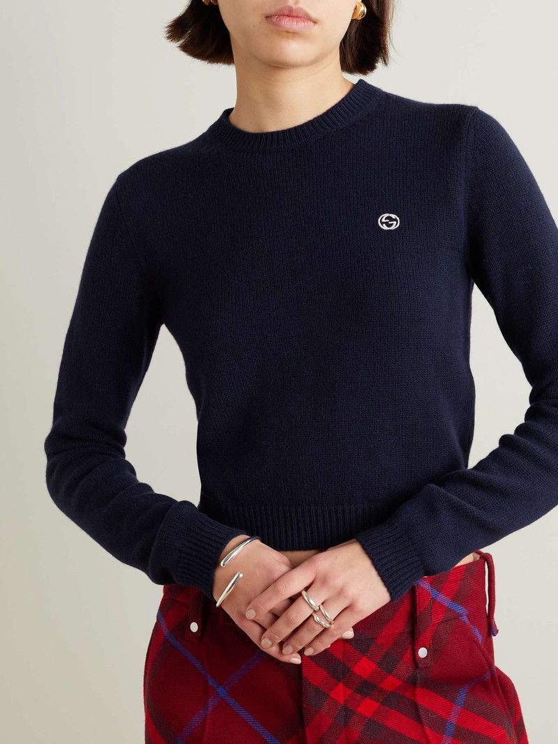Gucci o1la5ras0526 Wool Cashmere Jumper With Embroidery in Navy Size XL / US 12-14 / IT 48-50 - 3 Thumbnail