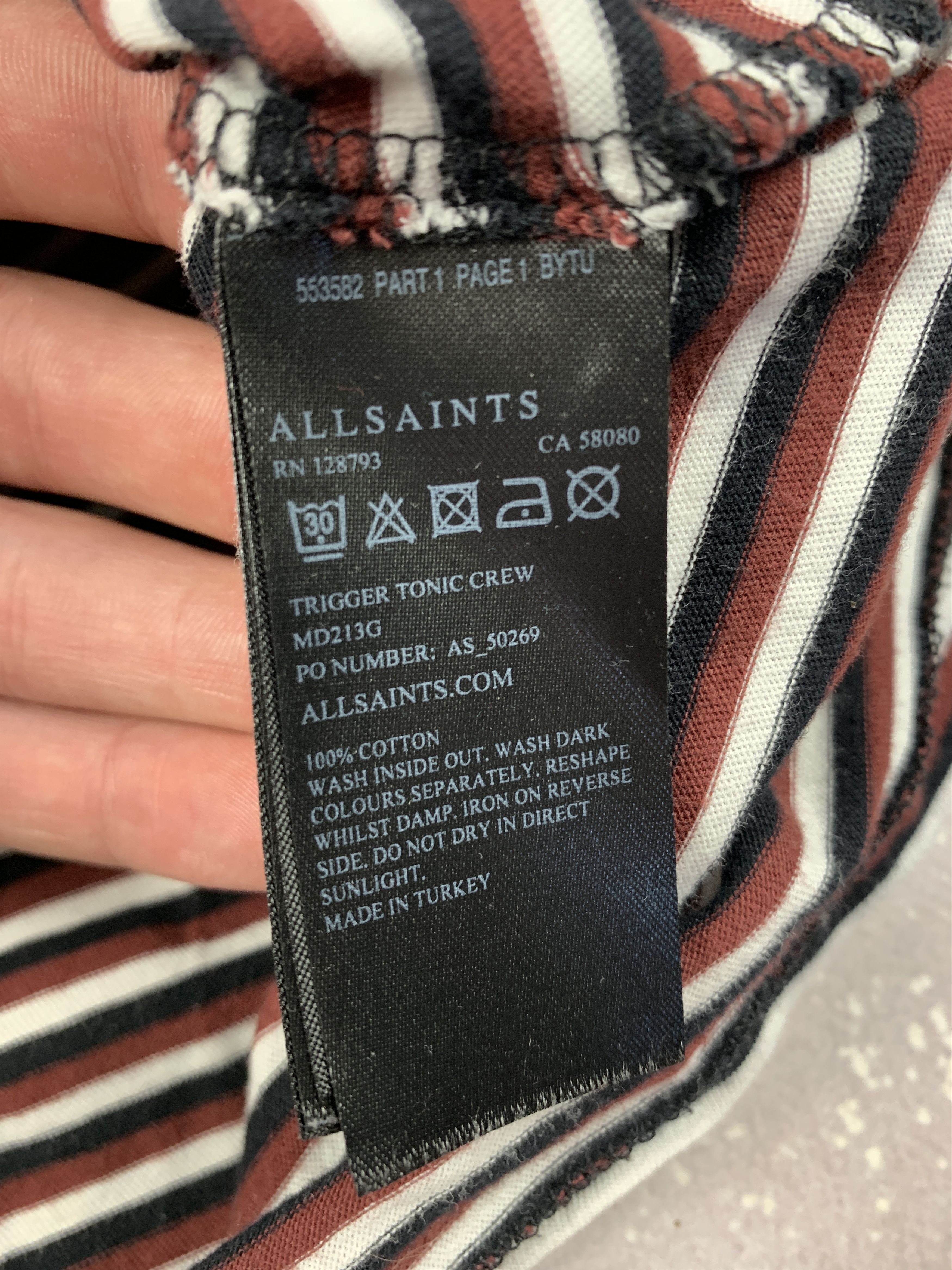 Allsaints Allsaints Trigger Tonic Crew Striped Cotton T Shirt Mens M Size US M / EU 48-50 / 2 - 5 Thumbnail