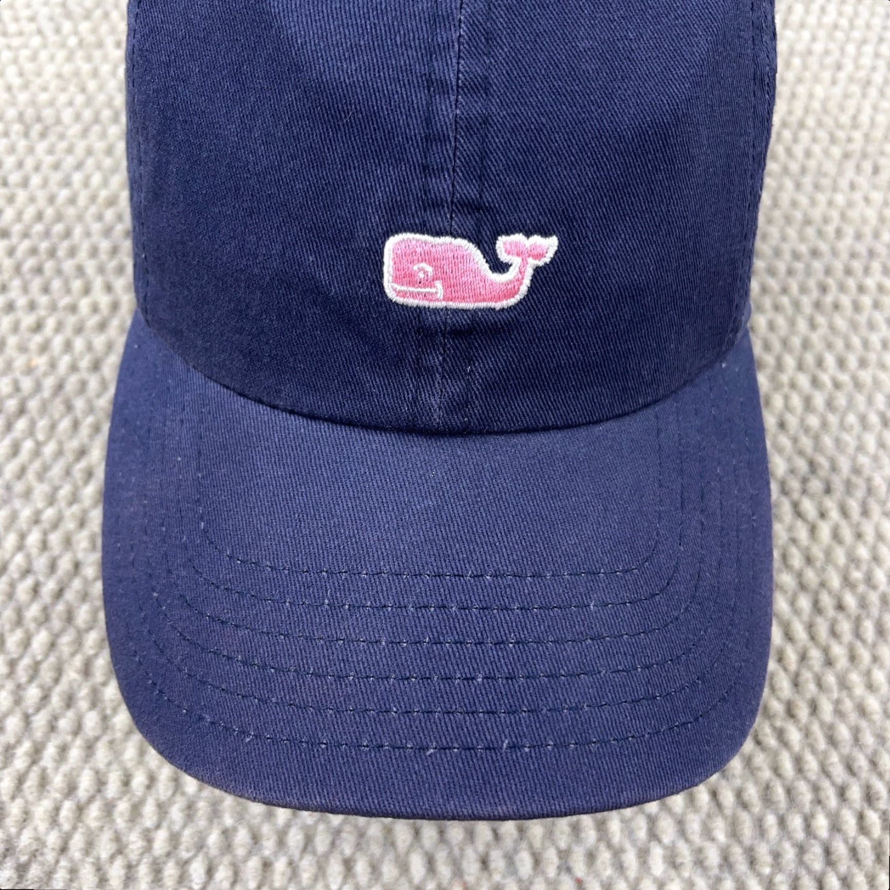 Vineyard Vines Vineyard Vines Hat Cap Strap Back Navy Blue Pink Whale Spell Out Logo Preppy Dad Baseball Cap Men One Size Adjustable Twill Cotton Size ONE SIZE - 3 Thumbnail