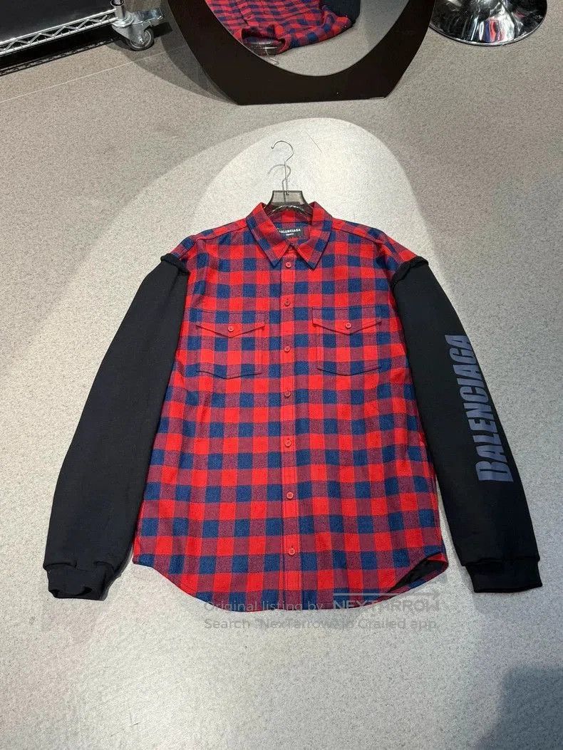Balenciaga Balenciaga Red Blue Plaid Paneled Sleeve Shirt Jacket. Size US M / EU 48-50 / 2 - 1 Thumbnail
