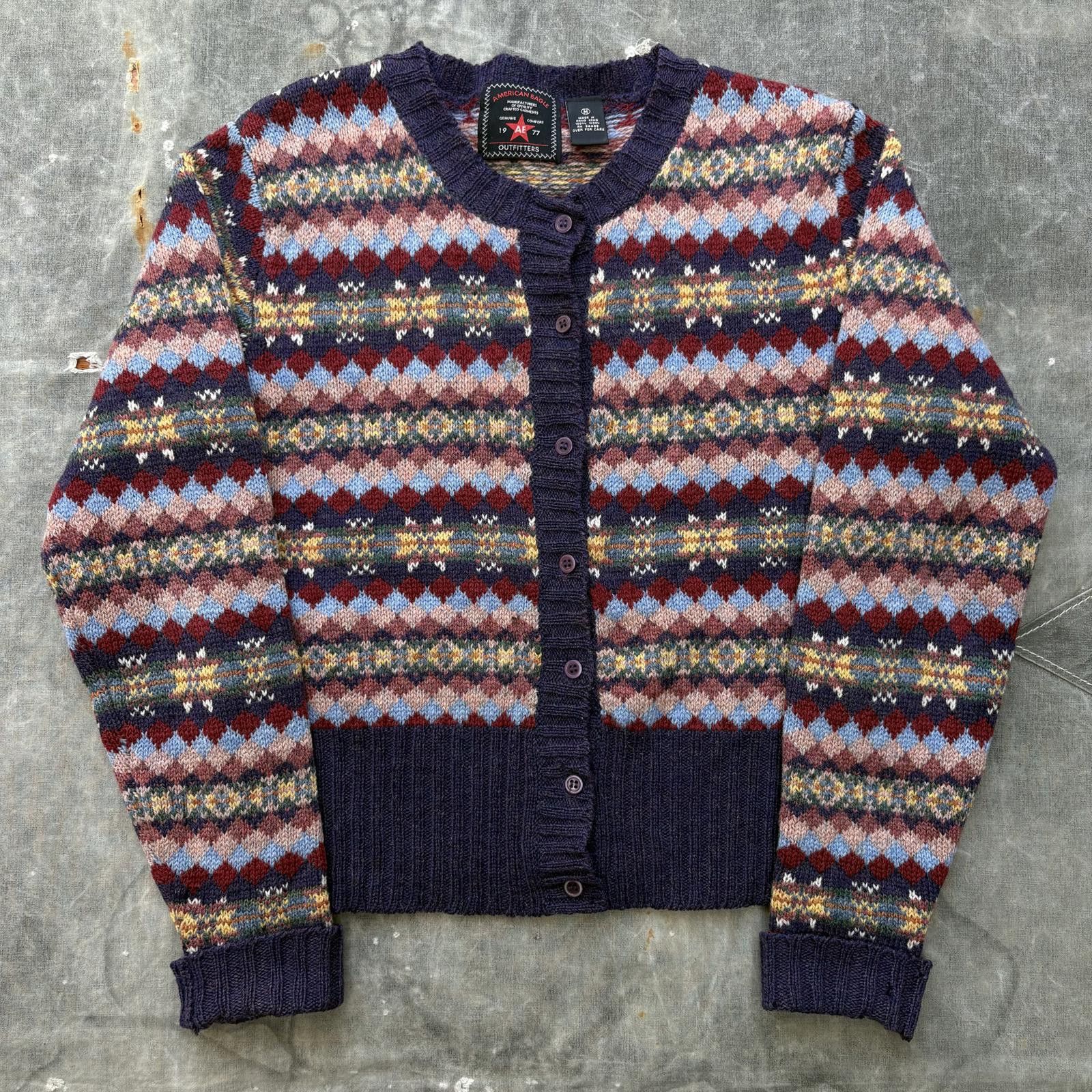 American Eagle Outfitters Vintage 90s American Eagle Wool Fair Isle Sweater Cardigan Size M / US 6-8 / IT 42-44 - 1 Thumbnail