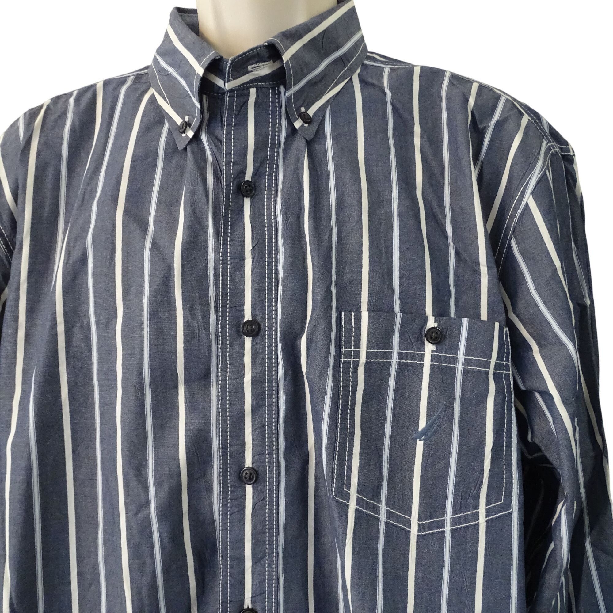 Nautica Nautica Men Striped Button Down Collared Shirt Size XL Gray Size US XL / EU 56 / 4 - 2 Thumbnail