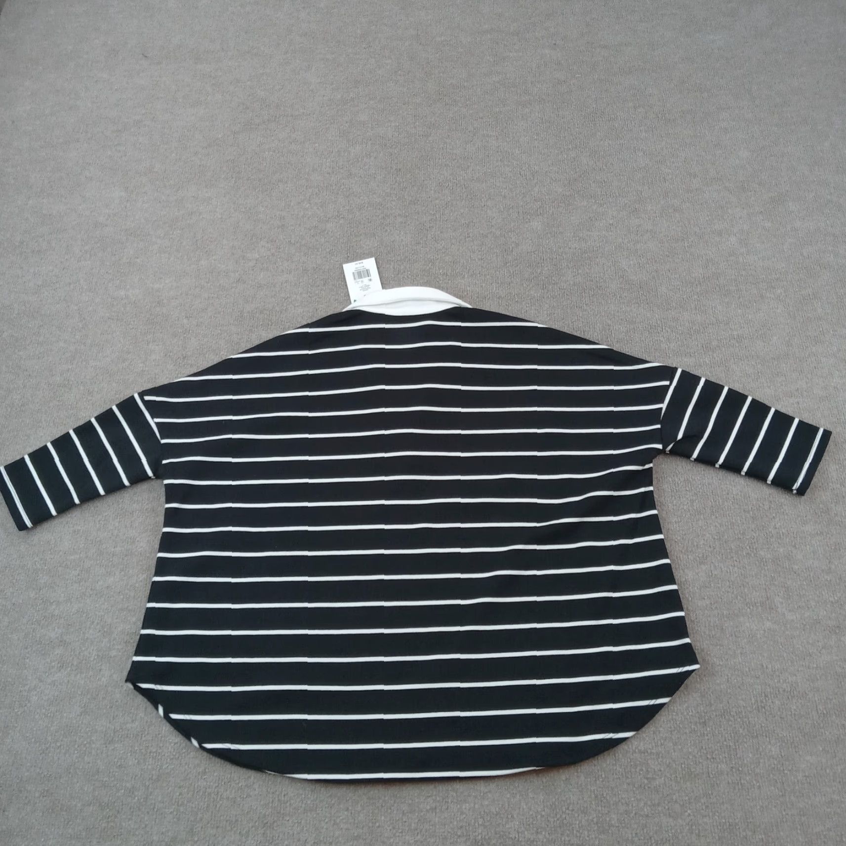 Vintage Crown & Ivy Top Women Petite Medium Black White Striped Oversized Polo Shirt Size M / US 6-8 / IT 42-44 - 8 Thumbnail