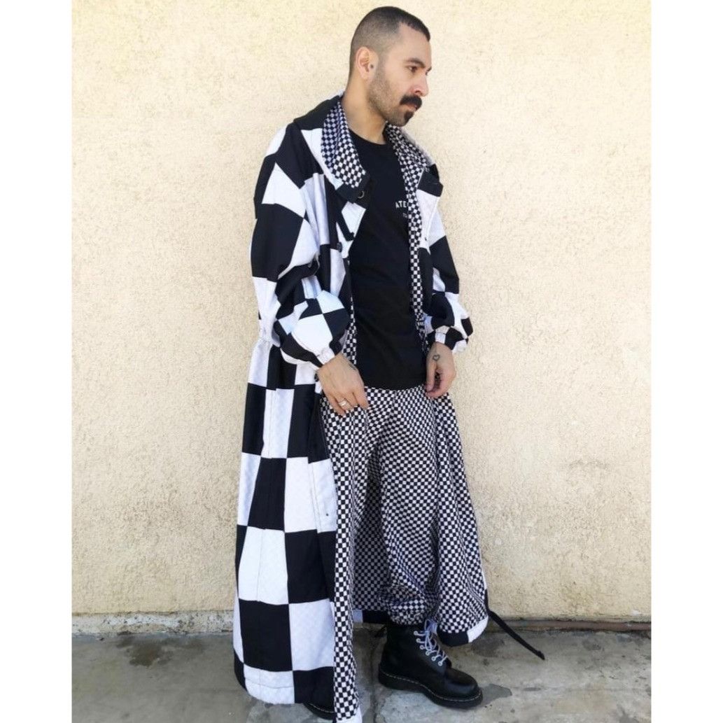 Vintage Rik Villa S 4 Jacket Coat Checkerboard Black White Fur Colla Size S / US 4 / IT 40 - 3 Thumbnail