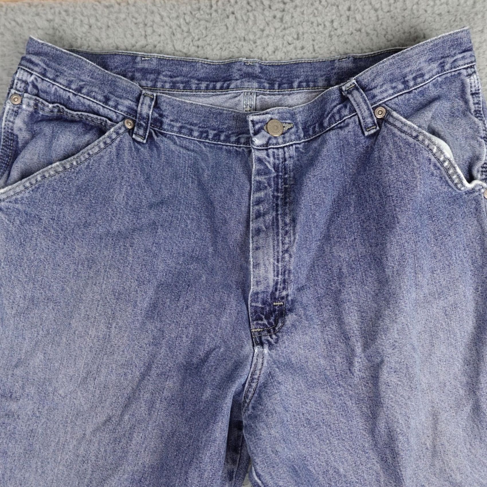 Wrangler Wrangler Jeans Mens 34x29 Blue Denim Distressed Baggy 5-Pocket Relaxed Straight Vintage No N/A Size US 36 / EU 52 - 5 Thumbnail