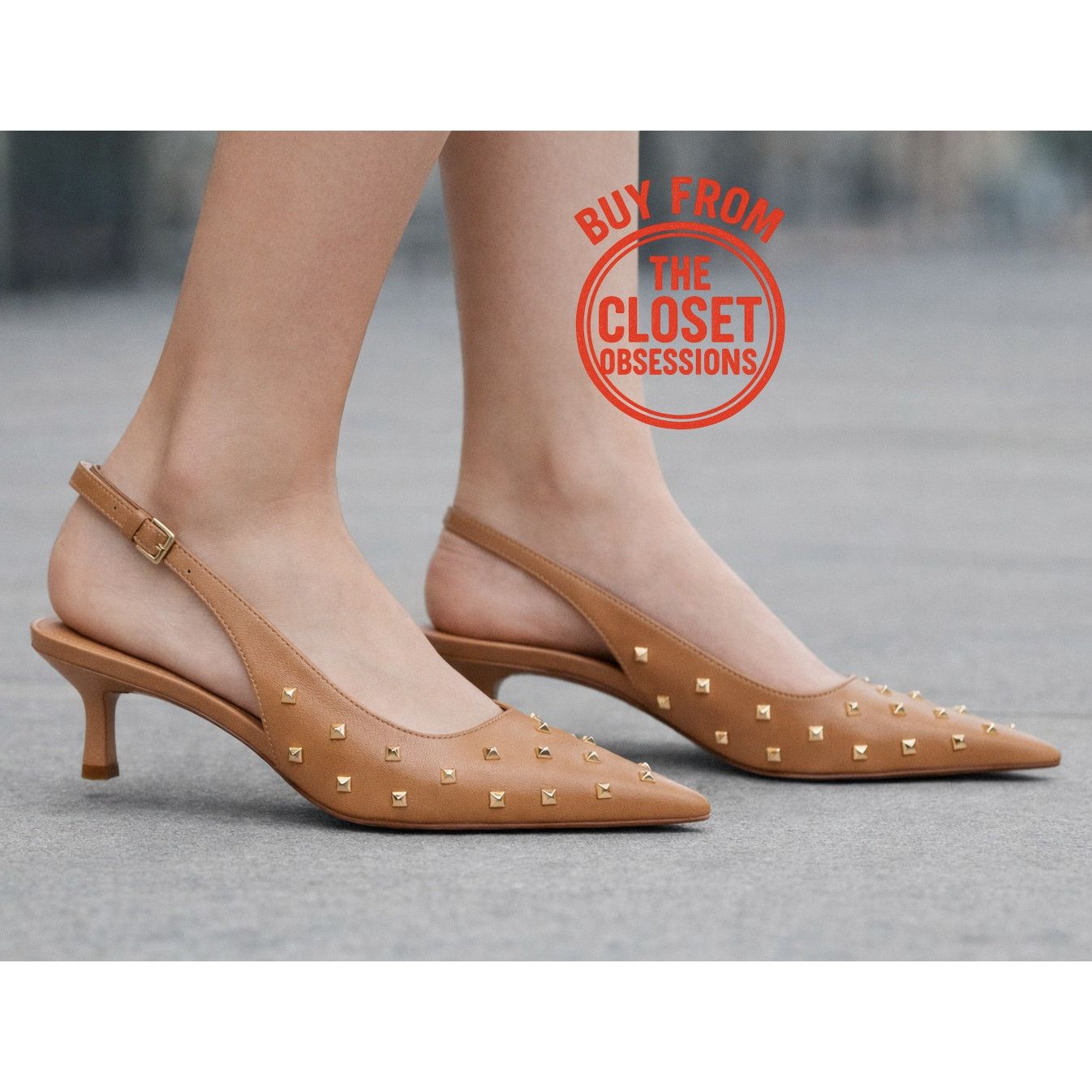 Zara Mango Studded Pointed Toe Slingback Kitten Heels NWT Size US 9.5 / IT 39.5 - 6 Thumbnail