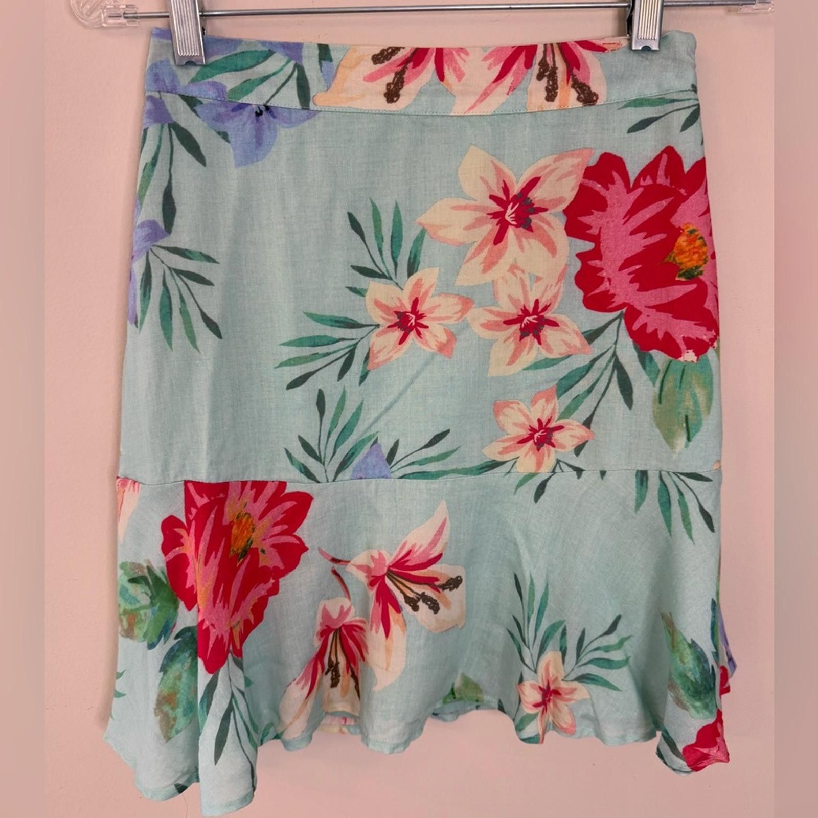 Other Privacy Please Mint Green tropical floral mini skirt SZ SM Size 28" / US 6 / IT 42 - 1 Thumbnail