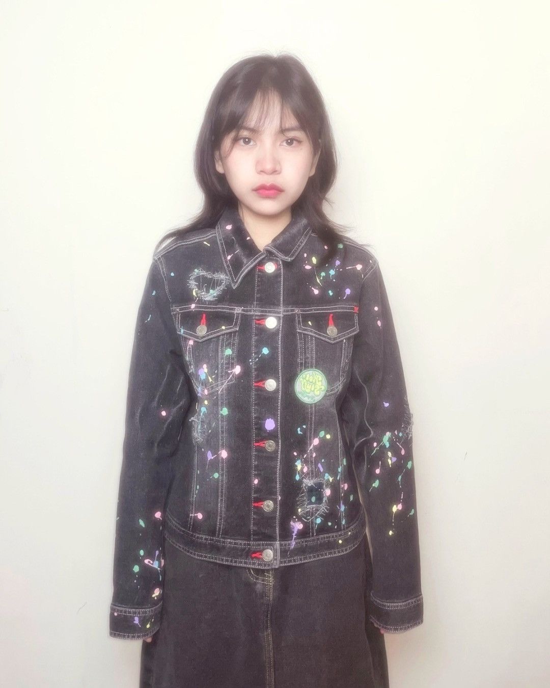 Angel Blue Paint Splatter Dark Denim Jacket Size S / US 4 / IT 40 - 1 Thumbnail