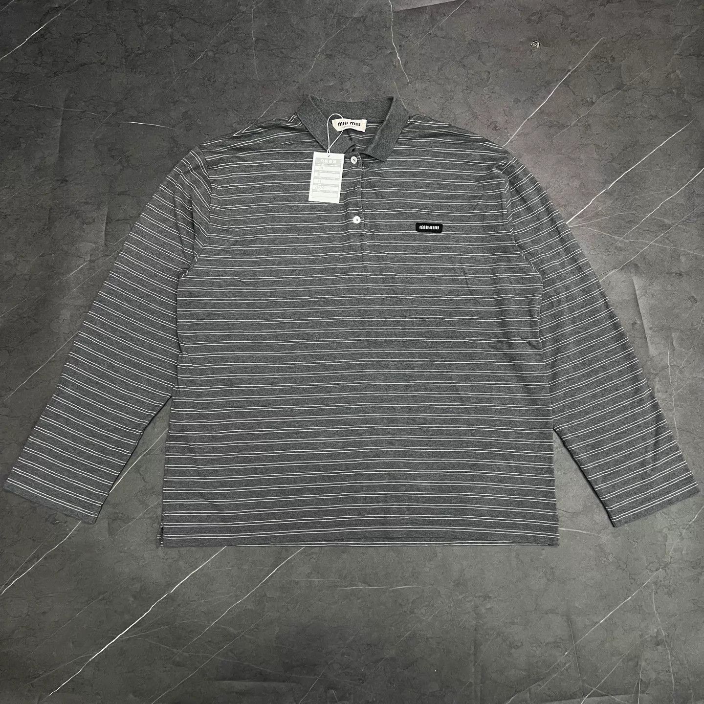 Miu Miu MIU MIU Gray Stripe Polo Collar Longsleeve Tee M New Size US M / EU 48-50 / 2 - 1 Thumbnail