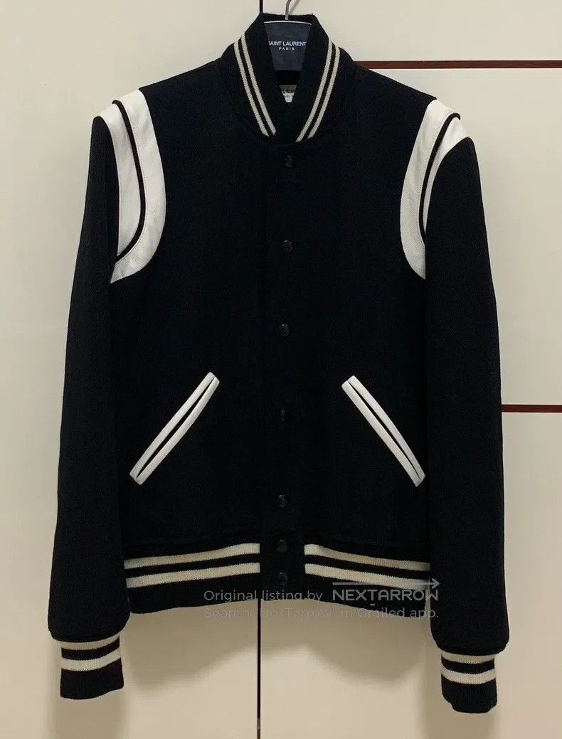 Saint Laurent Paris Black and white wool patchwork basebal