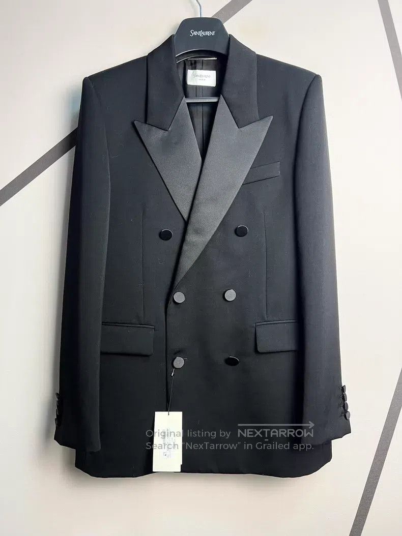 Saint Laurent Paris Saint Laurent Paris Satin Peak Lapel Double-Breasted Smoki Size US M / EU 48-50 / 2 - 1 Thumbnail