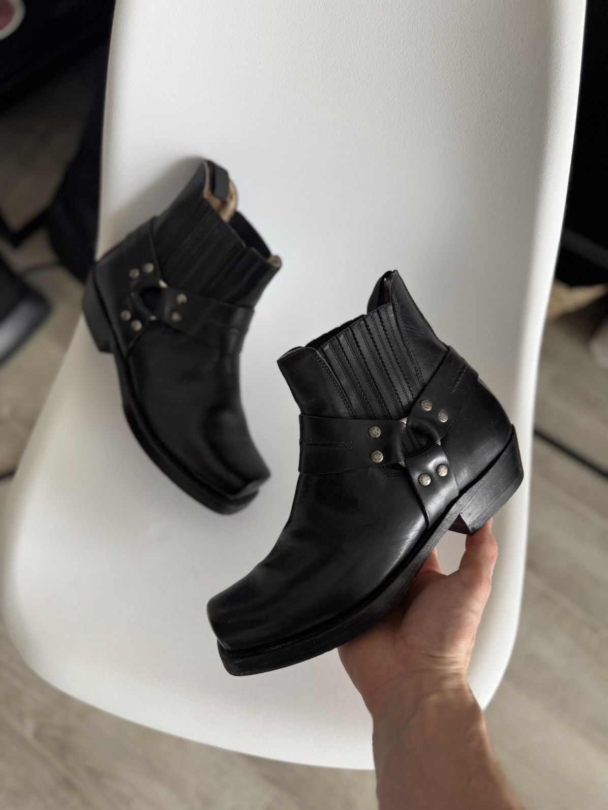 Sancho Boots Sancho Vintage Leather Motorcycle Buffalo Cowboy Black Boots Size US 7 / EU 40 - 3 Thumbnail