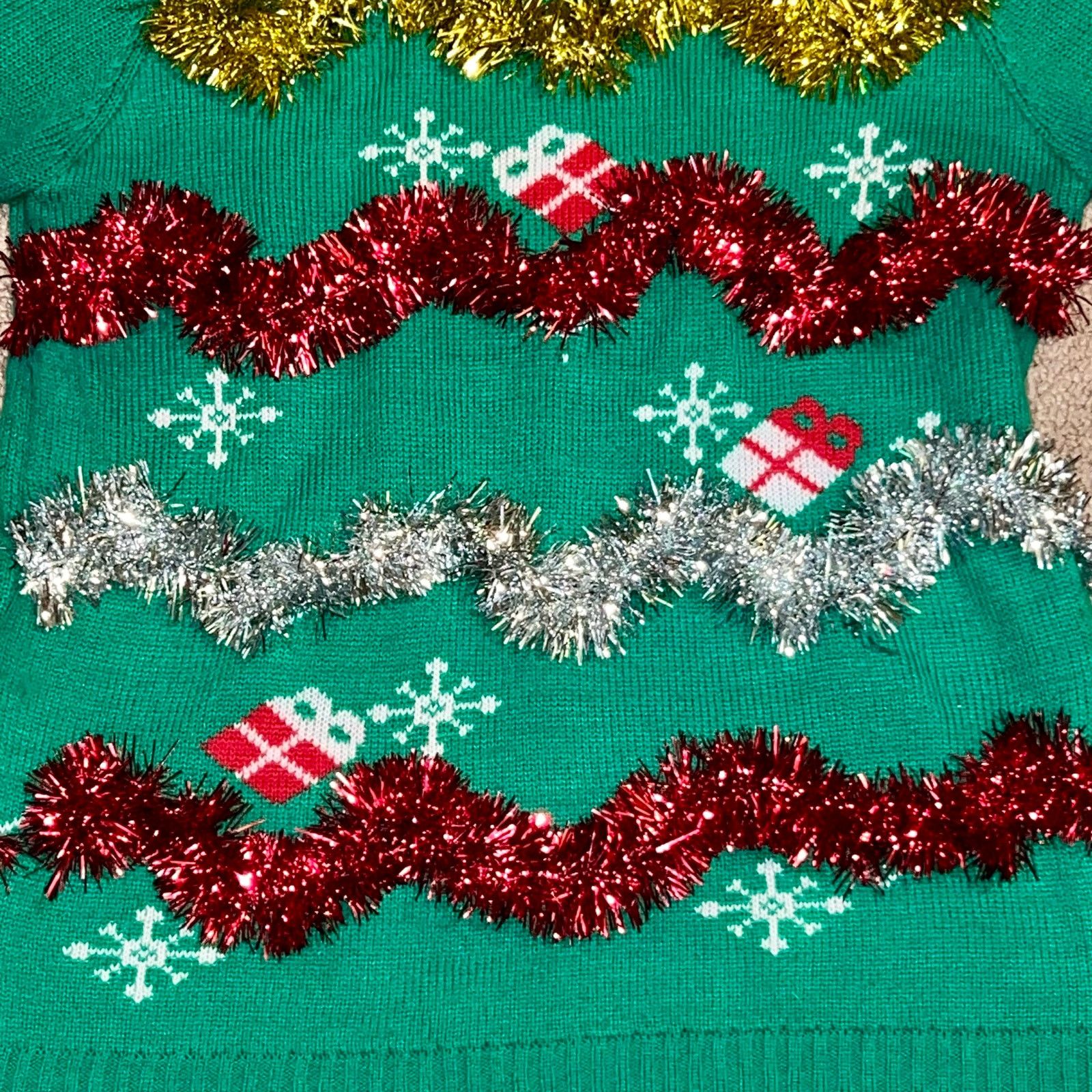 Other Ugly Christmas Tree Sweater Green Metallic Tinsel Garland LG Size L / US 10 / IT 46 - 8 Thumbnail
