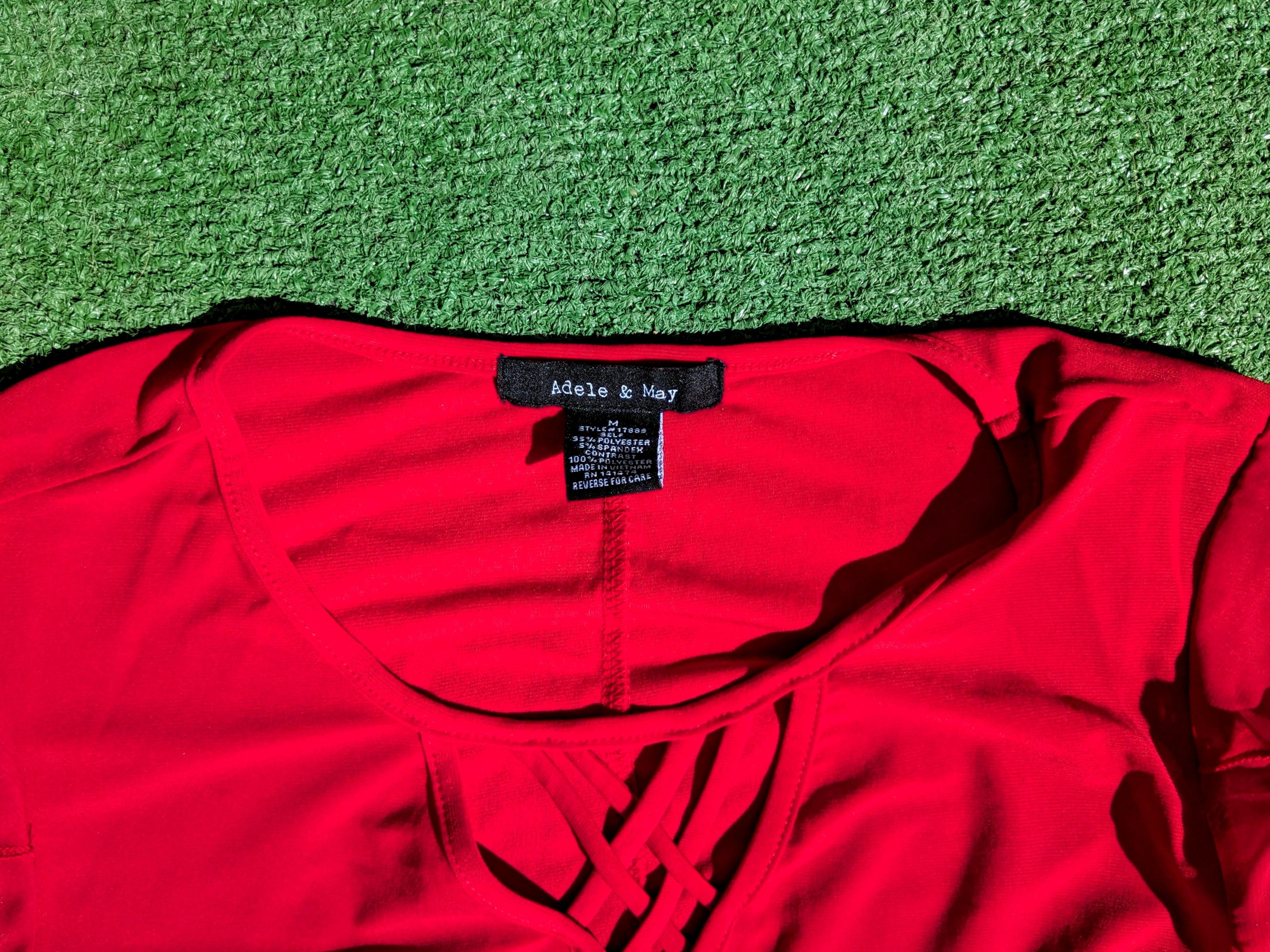 Designer Adele&May Lattice Cutout Cherry Sheer Sleeve Pullover Top Size M / US 6-8 / IT 42-44 - 5 Thumbnail
