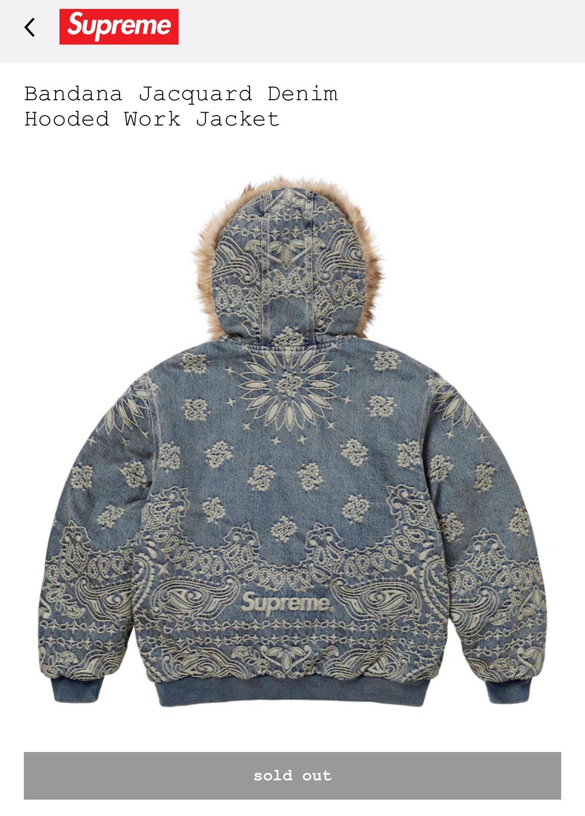 Supreme Bandana Jacquard Denim Hooded Work Jacket (SS25) - $398