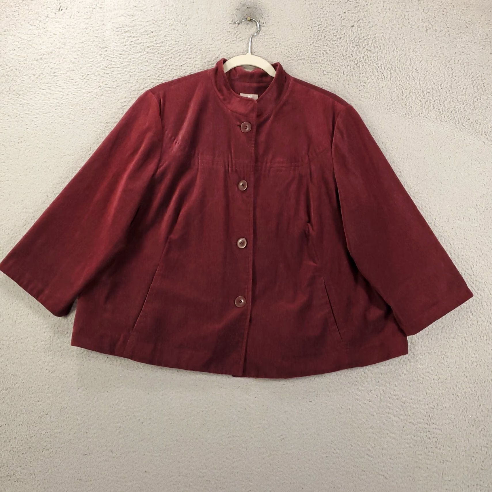 J. Jill J Jill Velvet Jacket Womens L Burgundy Button Up Pockets Velveteen Soft Jacket Coat Size L / US 10 / IT 46 - 2 Thumbnail