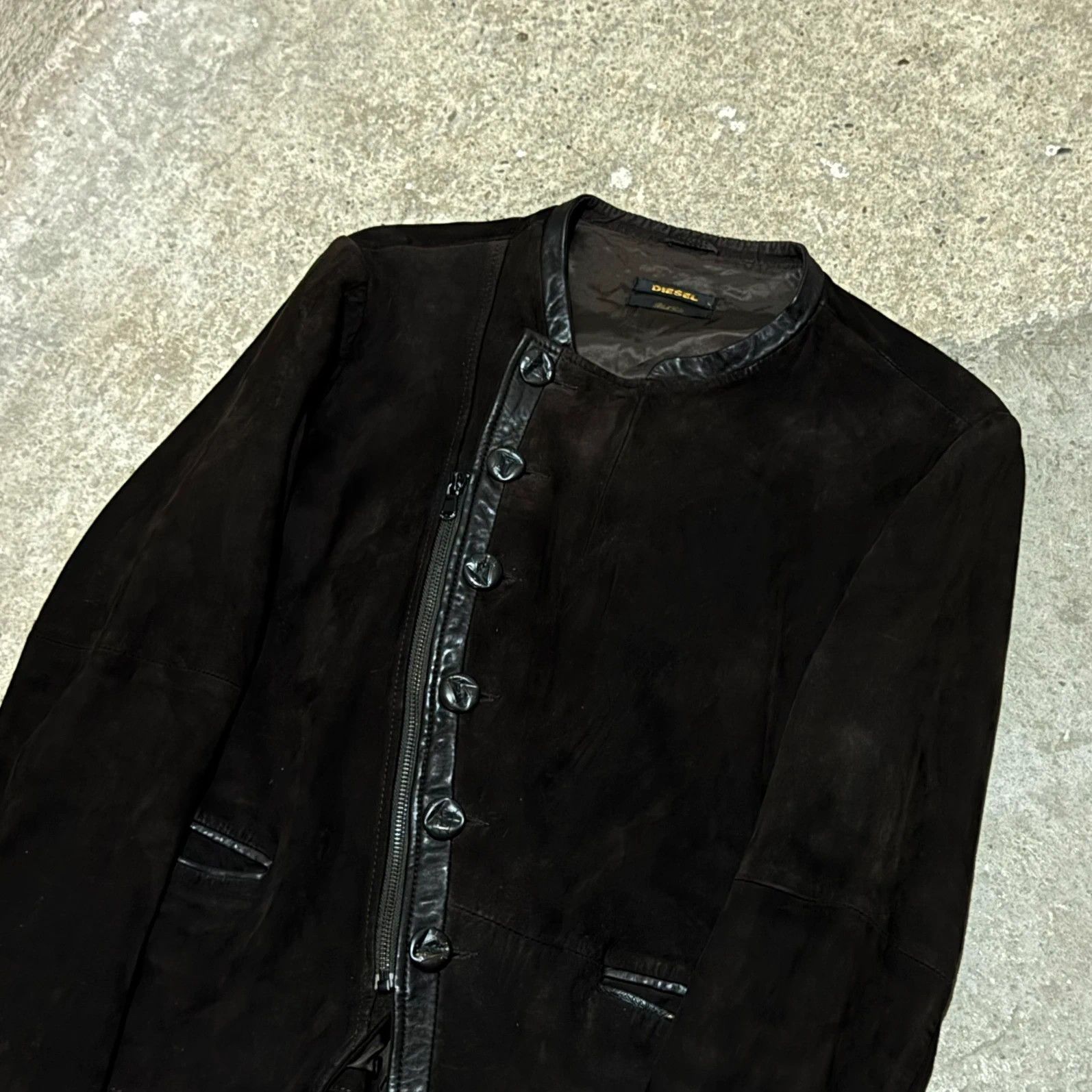 Diesel Black Gold Diesel asymmetrical buttons & zip goat leather jacket Size L / US 10 / IT 46 - 11 Thumbnail