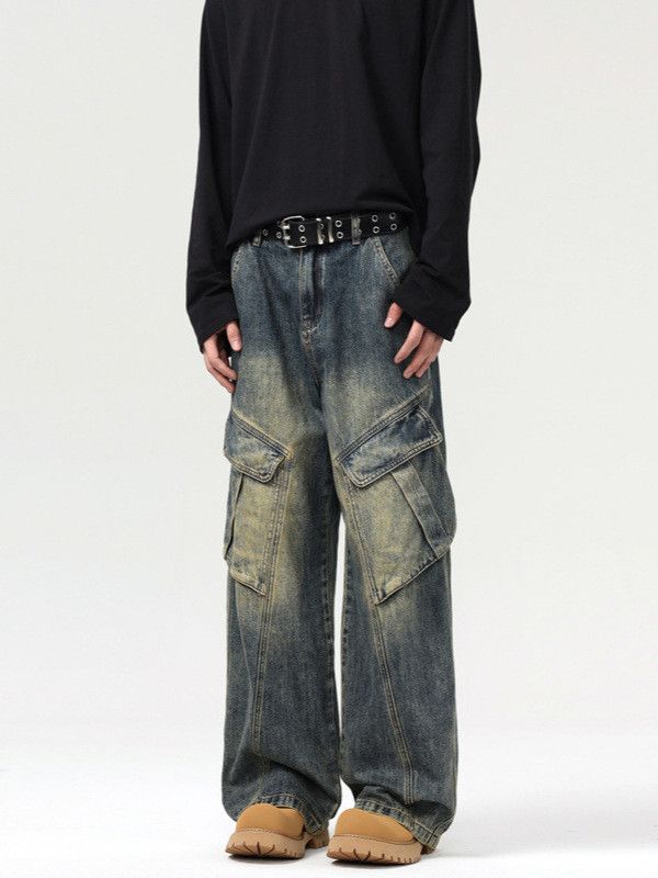 Japanese Brand Men's Japanese retro washed distressed workwear jeans Size US 32 / EU 48 - 2 Thumbnail