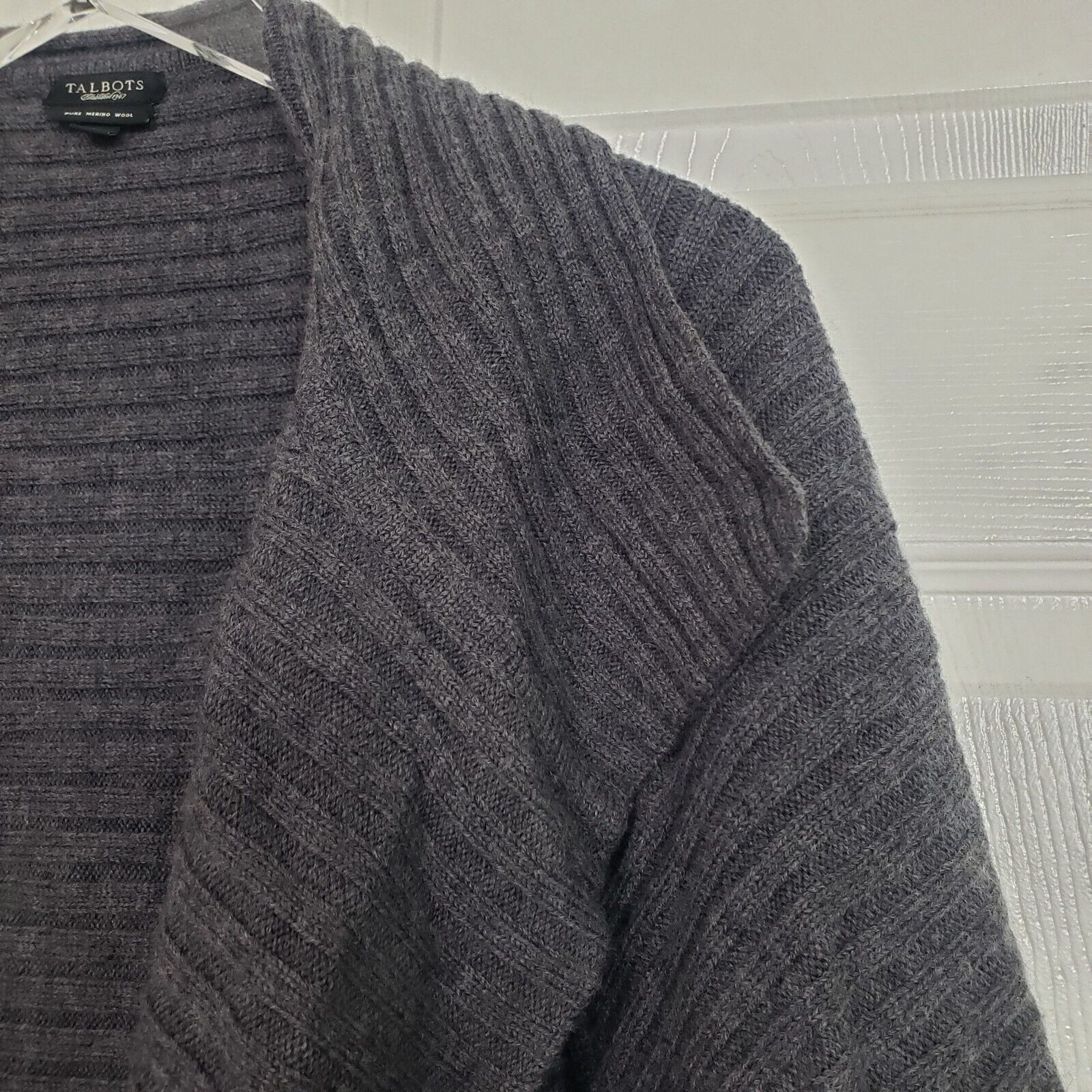 Talbots Talbots Ribbed Cardigan Womens Size XL Gray 100% Merino Wool Size XL / US 12-14 / IT 48-50 - 3 Thumbnail