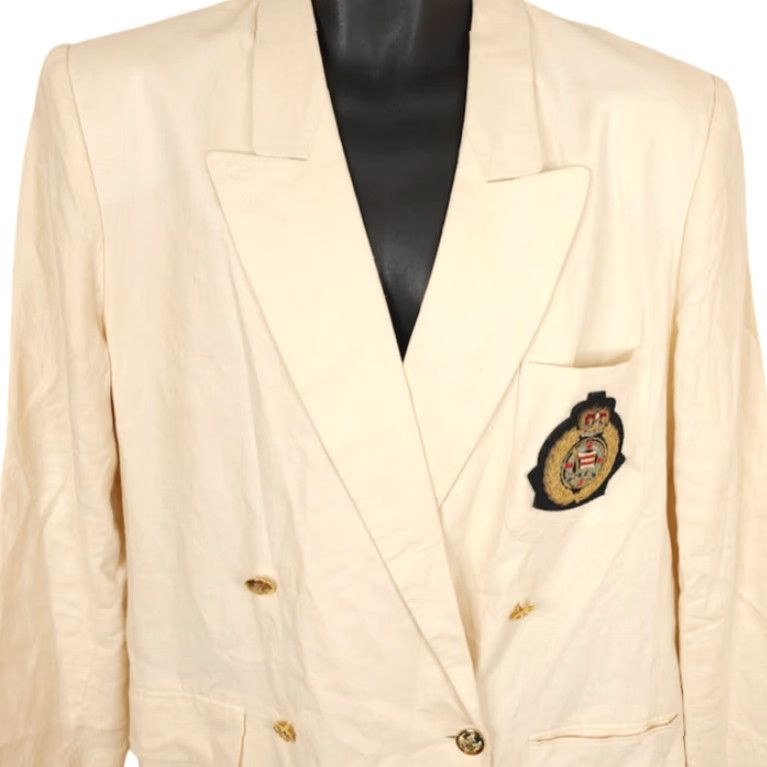 Vintage VINTAGE Rafaella Blazer Womens 14 Double-Breasted 90s Cream Linen Uniform Jacket Size XL / US 12-14 / IT 48-50 - 2 Thumbnail