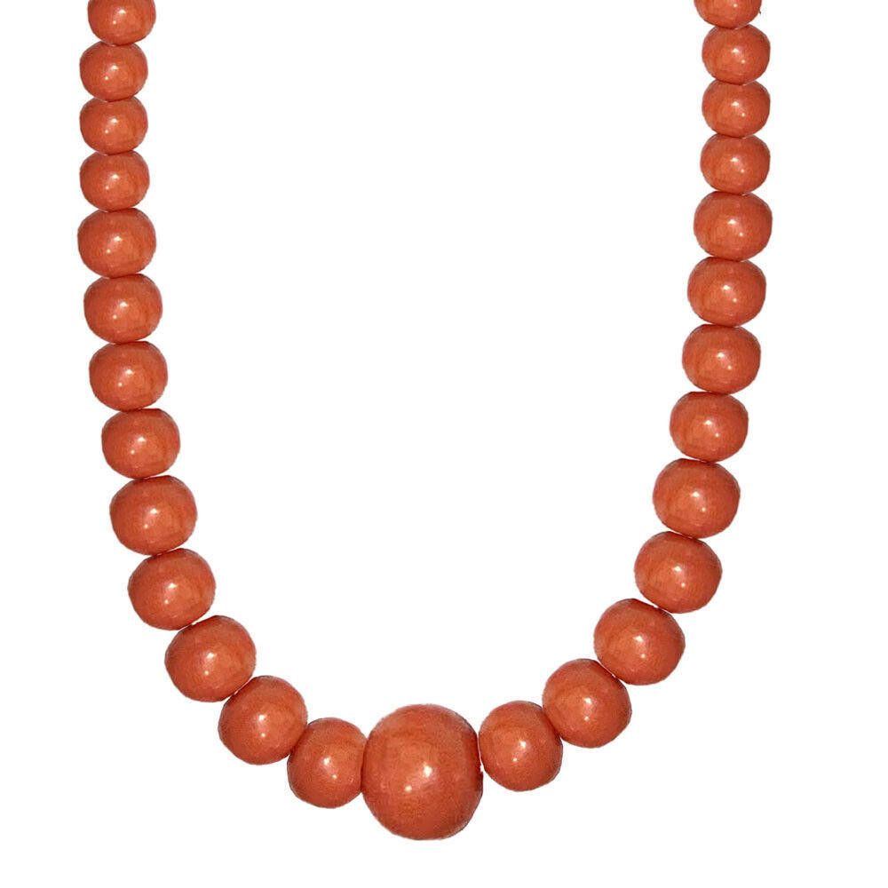 Designer Victorian 14 KT Gold Graduated Round Red Coral Bead Necklace Size ONE SIZE - 2 Thumbnail