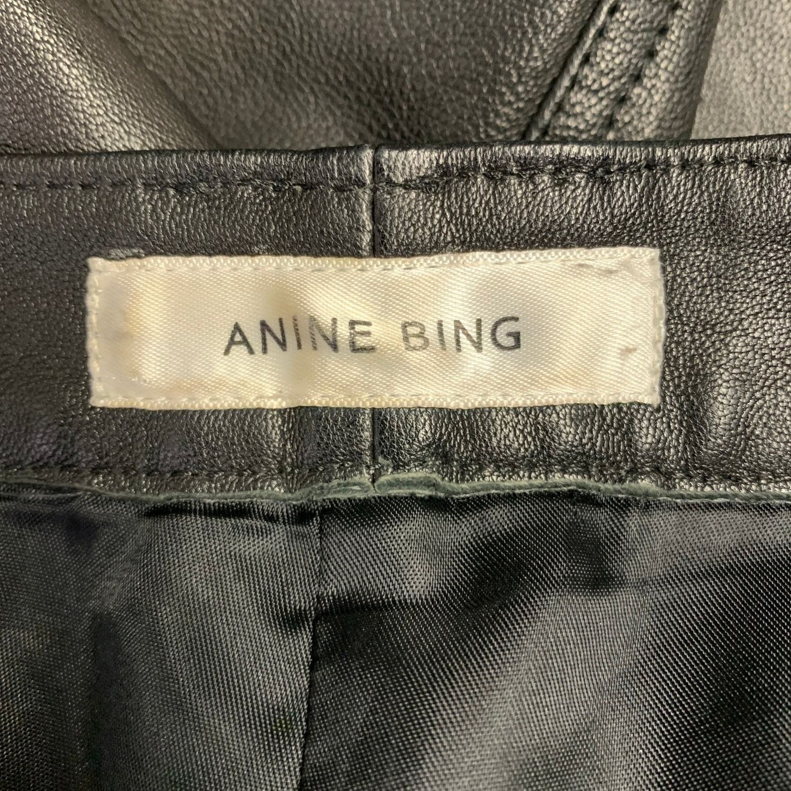 Anine Bing Size M Black Lambskin Leather Cropped Casual Pants Size 34" / US 12 / IT 48 - 3 Thumbnail