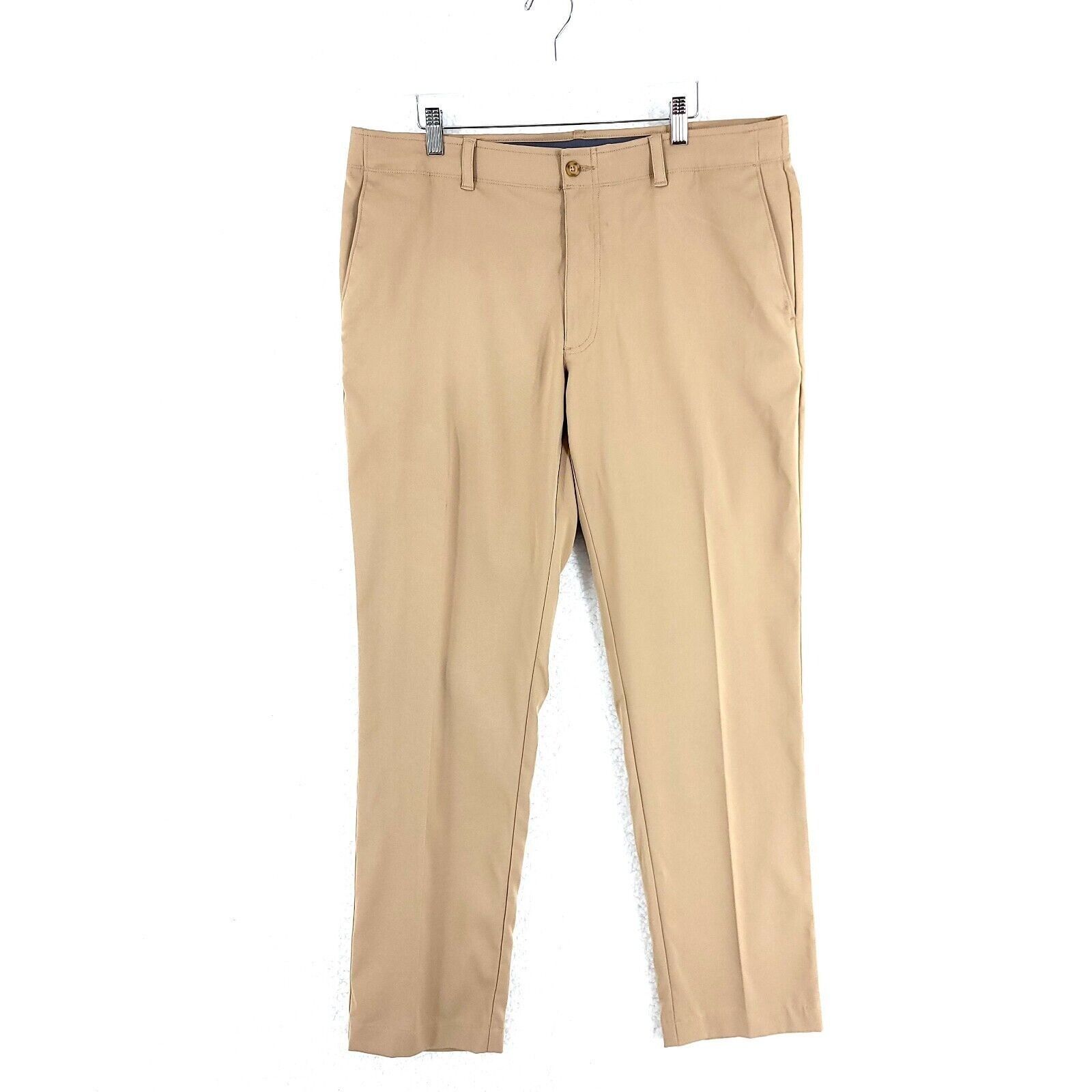 PGA Tour PGA Tour Tan Flat Front Dress Pants Polyester Elastic Waist Size US 37 - 1 Thumbnail