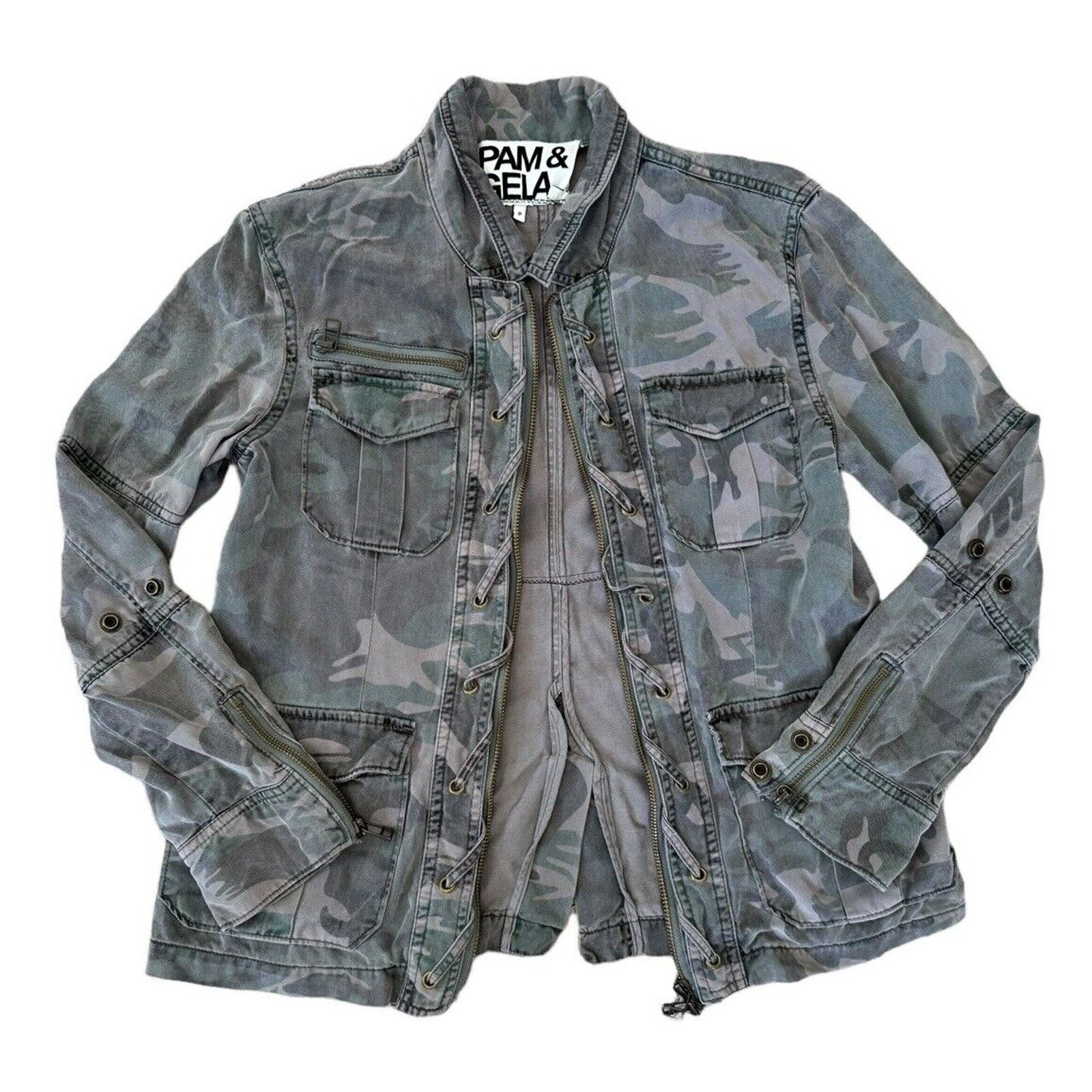 Pam & Gela GREEN DAY Camo Retro Vintage Denim Band Concert Zip Jacket Size S / US 4 / IT 40 - 8 Thumbnail