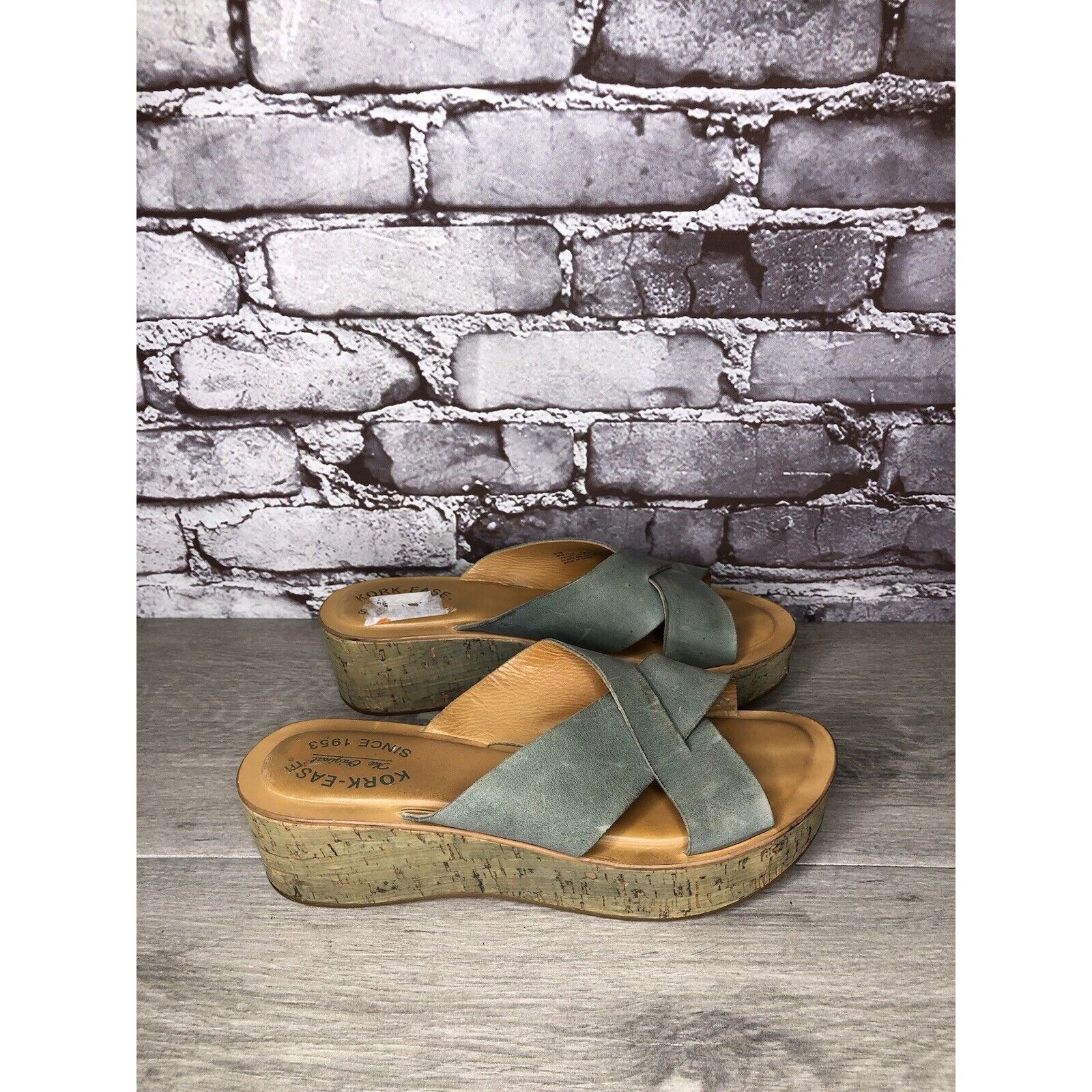 Other Kork-Ease Blue Leather Platform Cross Strap Cork Wedge Sanda Size US 8 / IT 38 - 20 Thumbnail