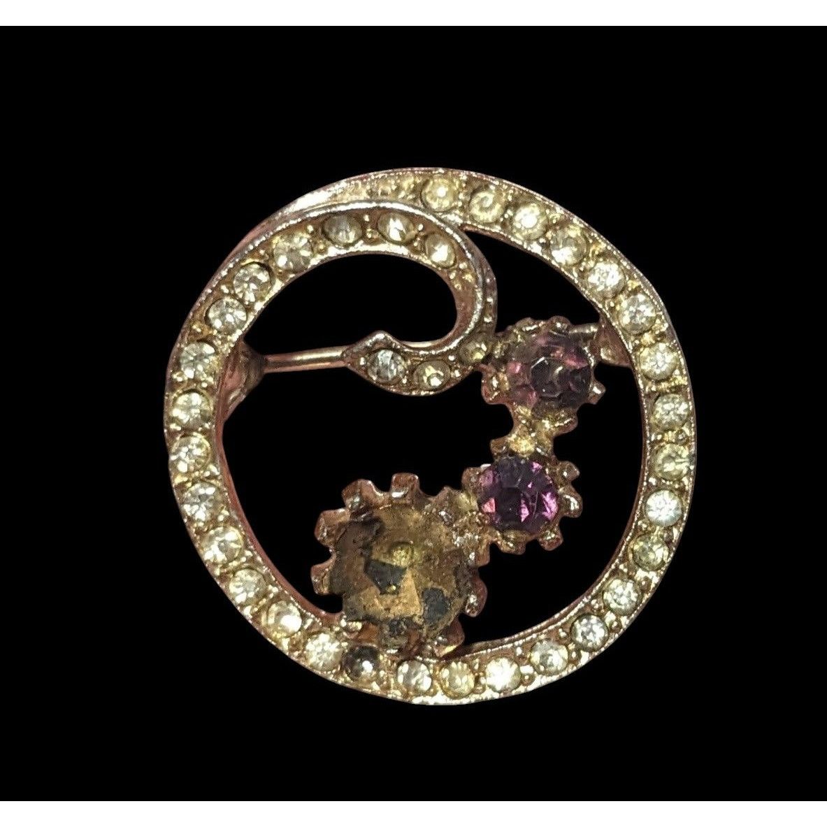 Other Vintage Floral Rhinestone Gold Tone Brooch Size ONE SIZE - 2 Thumbnail