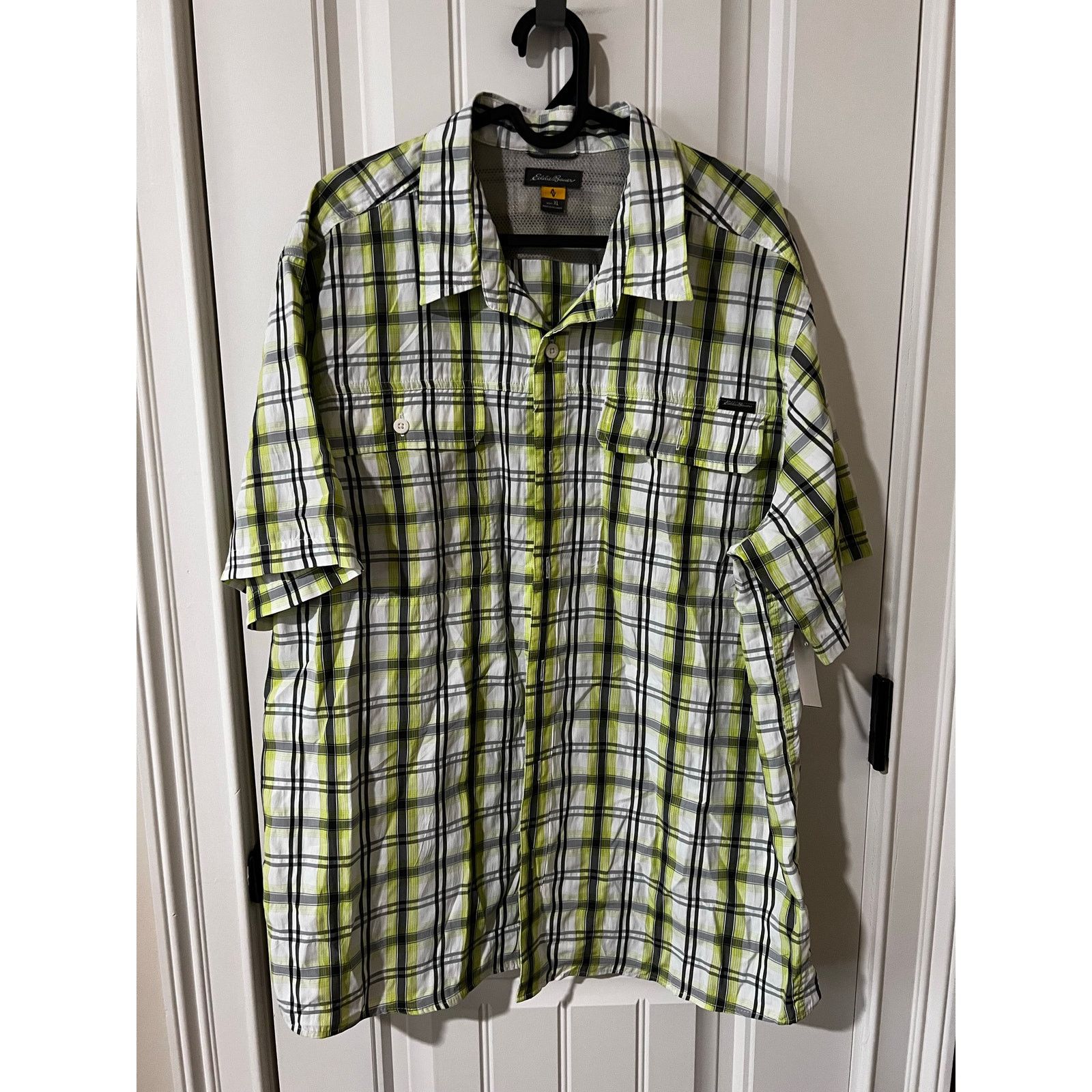 Eddie Bauer Adventure Button Front Shirt Plaid Short Sleeves Green Top Size US XL / EU 56 / 4 - 5 Thumbnail
