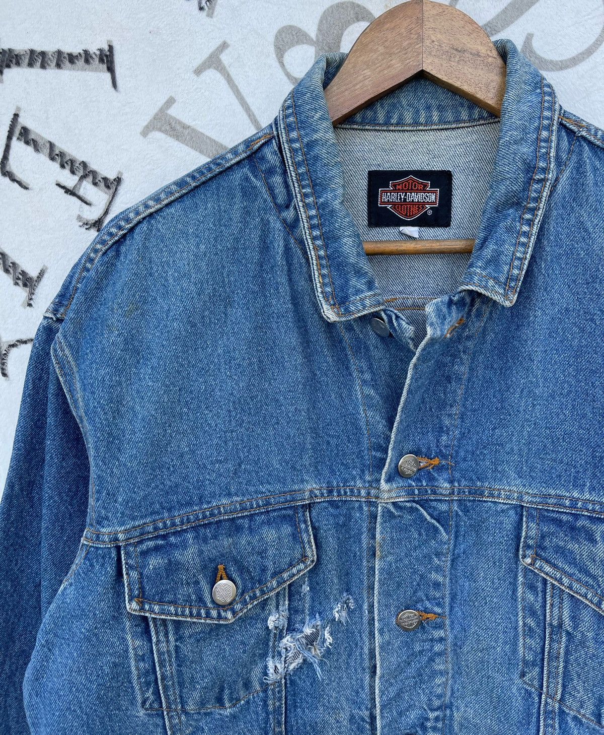 Harley Davidson 🔥Vintage 90's Harley Davidson USA Logo Denim Trucker Jacket Size US L / EU 52-54 / 3 - 5 Thumbnail
