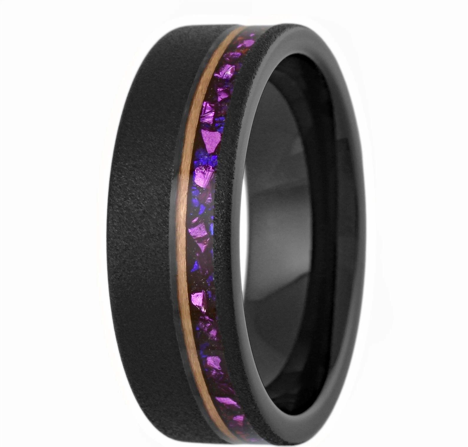 Other Black & Rose Gold Plated Tungsten Purple Opal Band Ring Size ONE SIZE - 2 Thumbnail