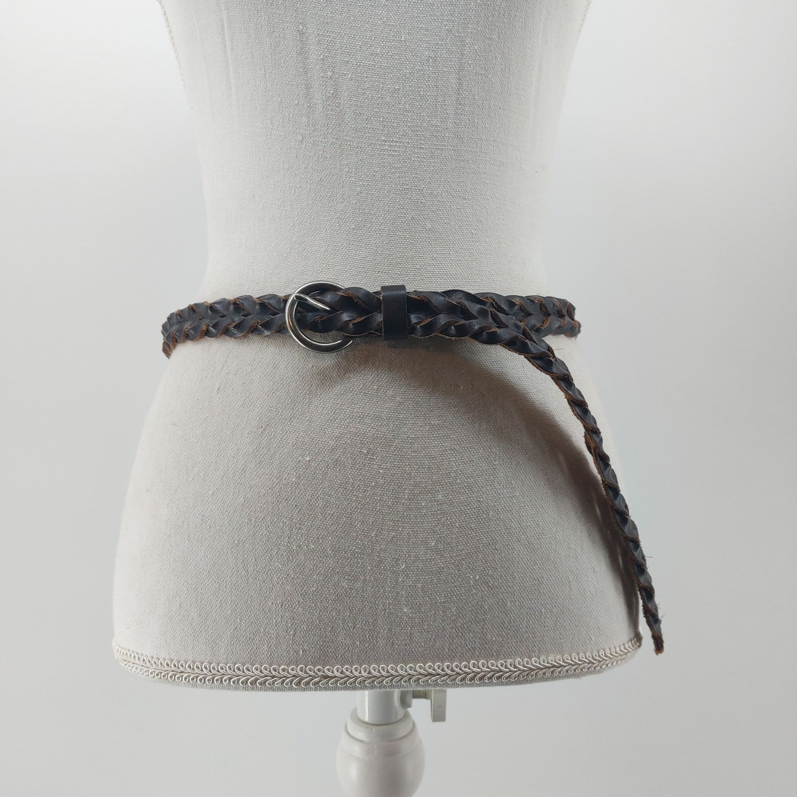 Other Brown Leather Belt Braided Silver Tone Buckle Size M/L Size ONE SIZE - 1 Thumbnail