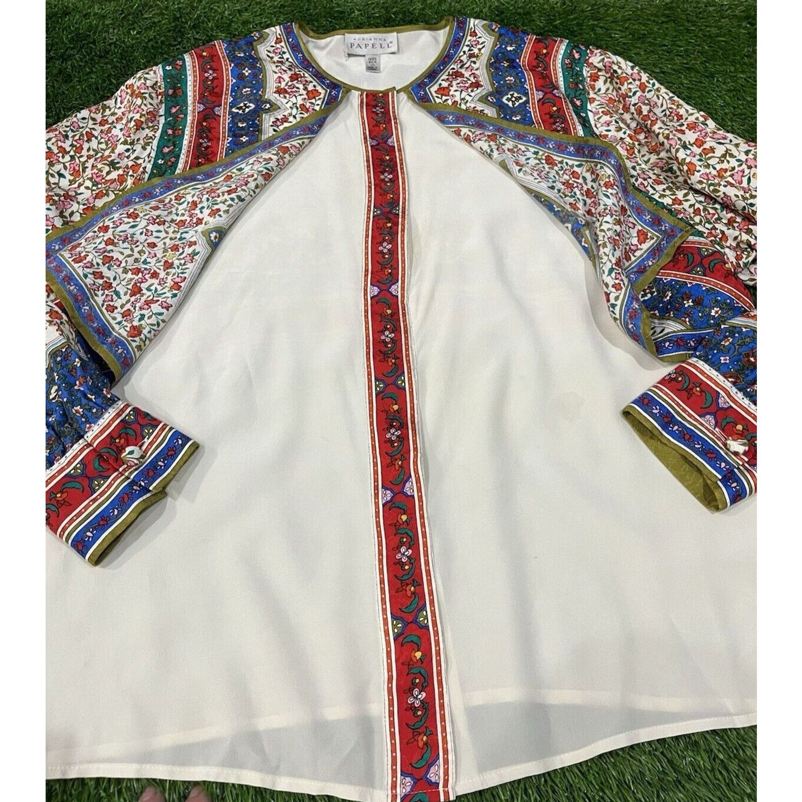 Adrianna Papell Adrianna Papell Floral Silk Blouse Fairy Bohemian 1R XXL Size XXL / US 16-18 / IT 52-54 - 5 Thumbnail
