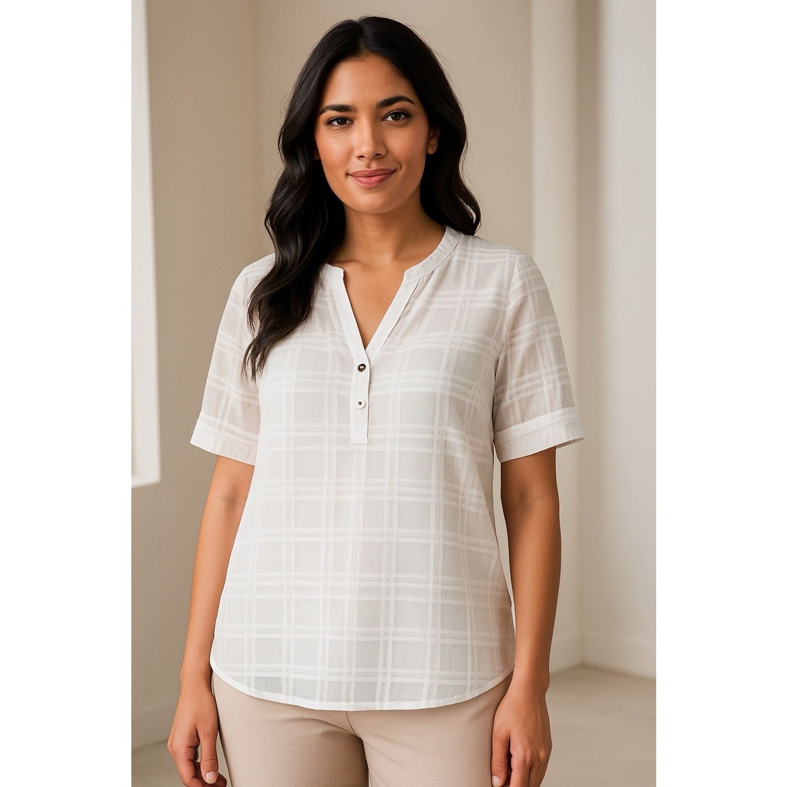 Alfani Alfani Petite Sheer White Blouse PS V-Neck Texture Size S / US 4 / IT 40 - 10 Thumbnail