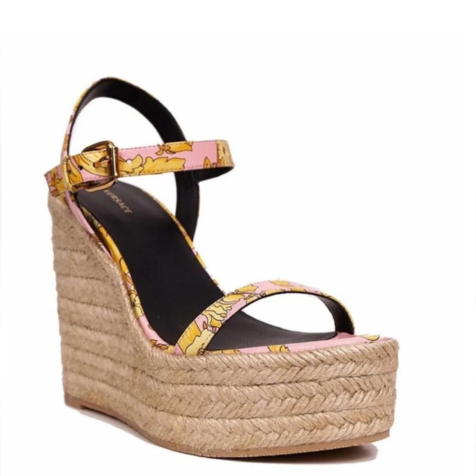Versace Versace Floral Espadrilles Wedge Heel Pink Barocco Size US 10 / IT 40 - 4 Thumbnail