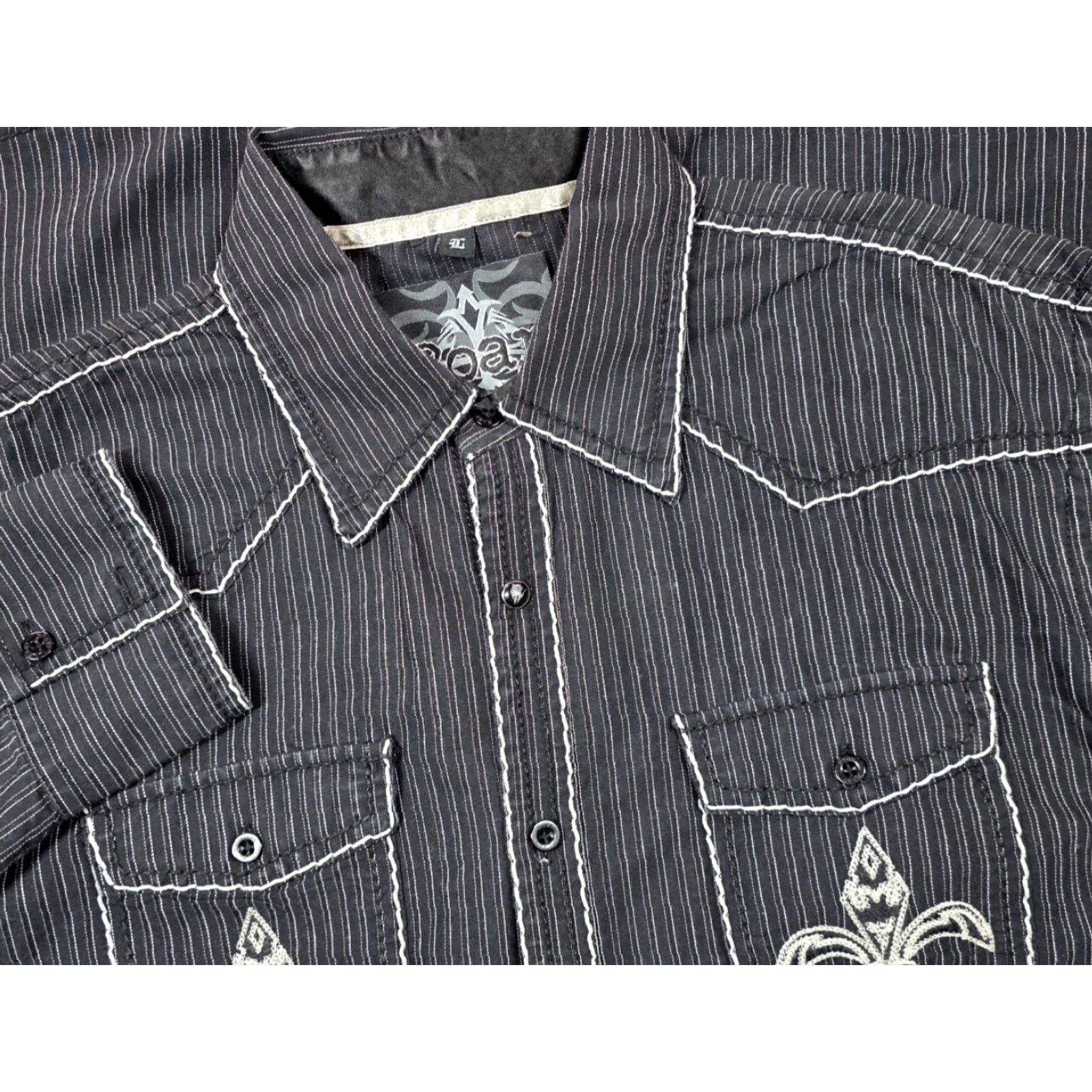 Roar Roar Buckle Shirt Men L Black Striped Button Long Sleeve Big Backside Logo Size US L / EU 52-54 / 3 - 3 Thumbnail