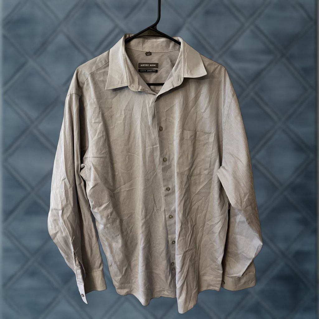 Geoffrey Beene Geoffrey Beene Mens Shirt 17.5 Gray Striped Cotton Polyester Button-Down Long Sleeve Casual Shirt Mens Size US XL / EU 56 / 4 - 1 Thumbnail