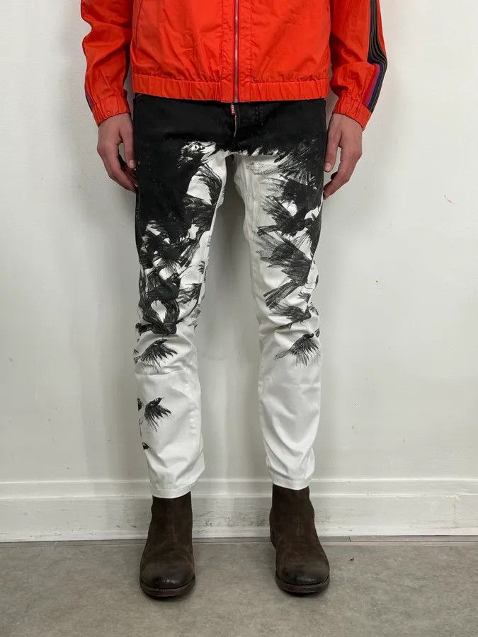Dsquared2 AW2015 Dsquared2 Black White Denim Floral Print Straight Jeans Size US 32 / EU 48 - 2 Thumbnail