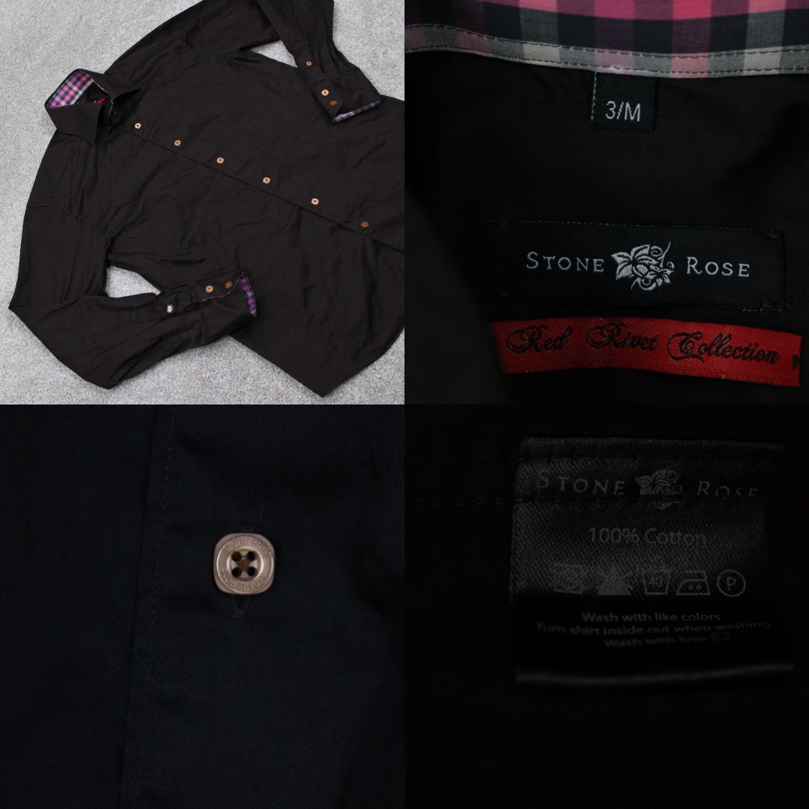 Vintage Stone Rose Button-Up Shirt Mens 3 / Medium Brown/Pink Red Geometric Pattern Long Sleeve S/S Factory Size US M / EU 48-50 / 2 - 8 Thumbnail