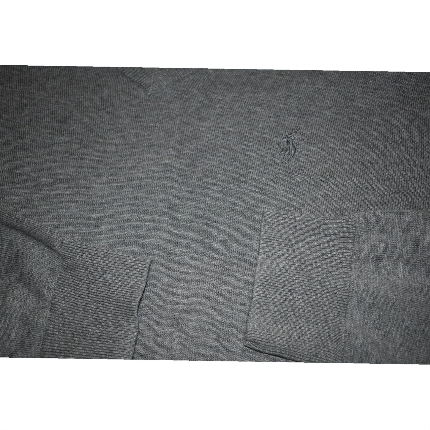 Polo Ralph Lauren Gray Cotton Sweater Large Pullover V-Neck Mens Classic Fit