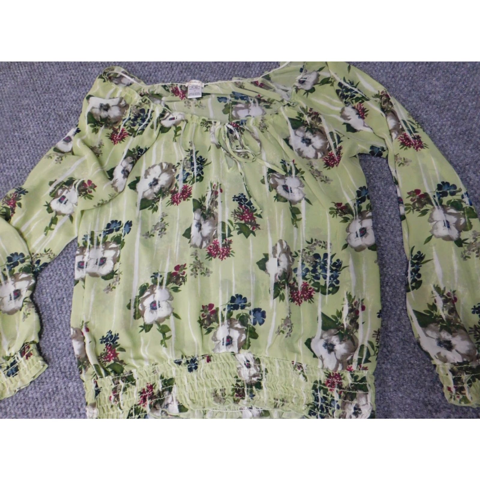 Vintage Studio Y Womens Blouse XL Green Floral Long Sleeve Collared Pullover Casual Regular Fabric Polyester Down Button Size XL / US 12-14 / IT 48-50 - 2 Thumbnail