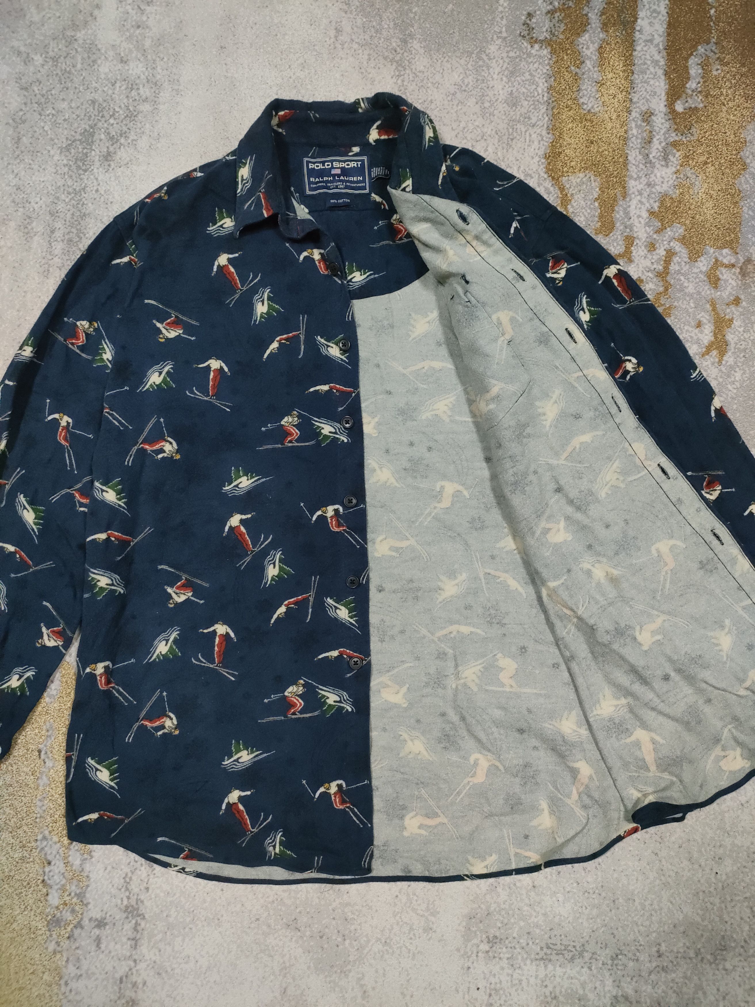 Polo Ralph Lauren × Vintage Vintage Polo Sport Full Print Ski Button UPs Size US L / EU 52-54 / 3 - 2 Thumbnail