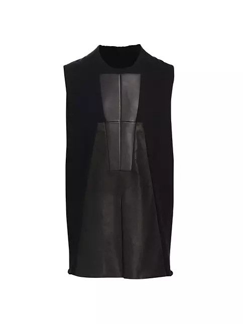 image of Rick Owens Os11X0224 Luxor Leather-Paneled Sleeveless Shirt In Black, Men's (Size Small)