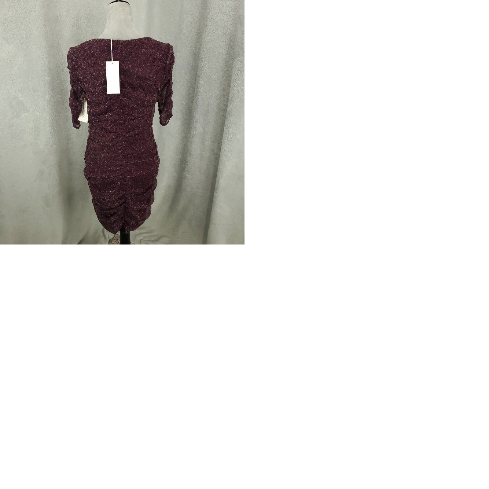 Vintage Lush Sheath Dress Mini Purple Boysenberry L Large Short Sleeve Ruched Draped Sparkle Shimmer Polyester Blend Spandex Size L / US 10 / IT 46 - 9 Thumbnail