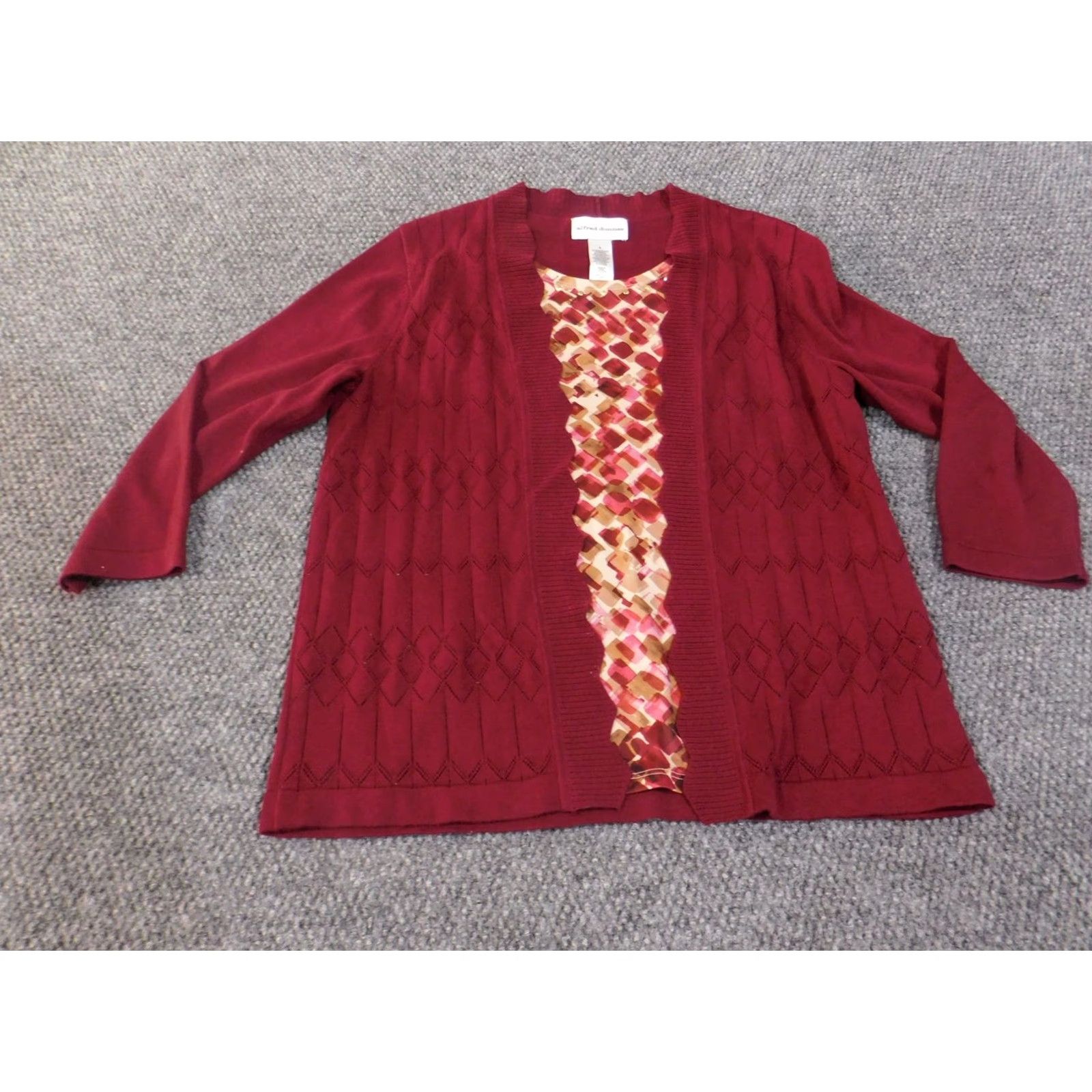 Vintage Alfred Dunner Sweater Cardigan 3/4 Sleeve Womens Small Red Knit Pattern Top Size S / US 4 / IT 40 - 2 Thumbnail