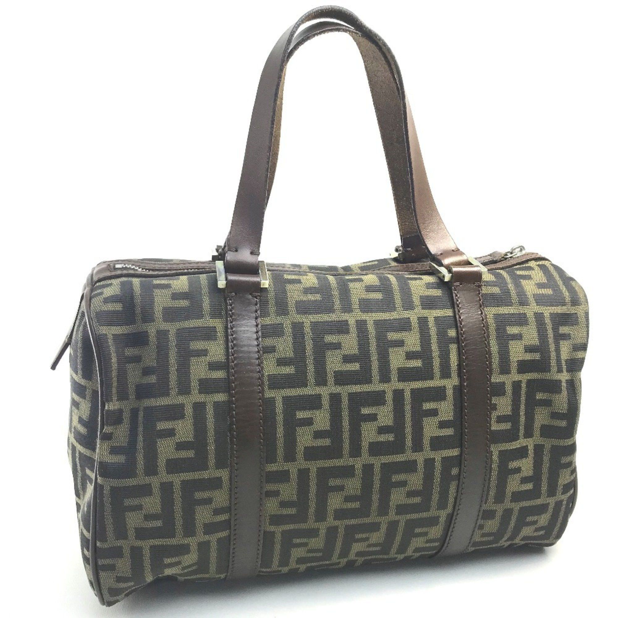 FENDI Zucca FF Pattern Mini Boston Bag Handbag Canvas/Leather Women's Brown